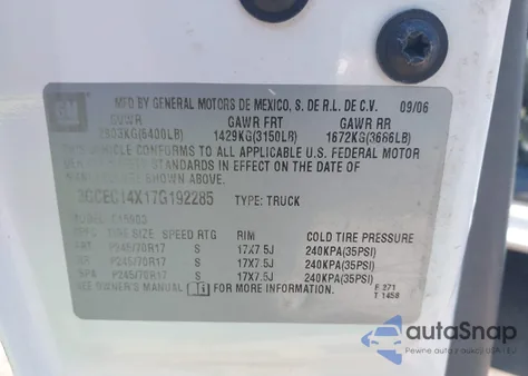 2007 Chevrolet Silverado 1500 Classic Work Truck from USA, damaged, VIN 3GCEC14X17G192285